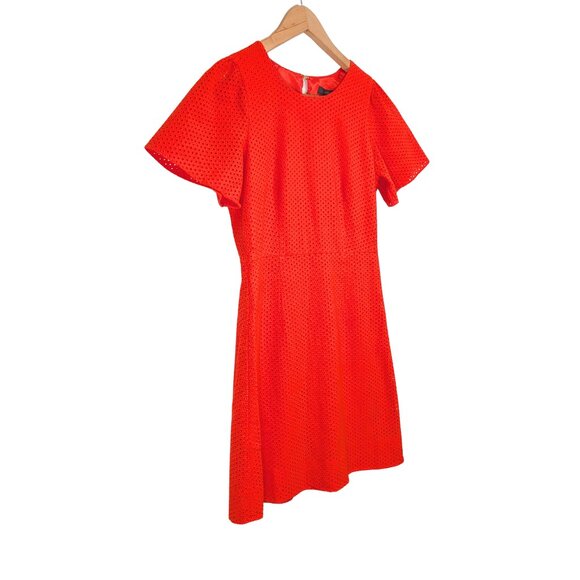J.Crew Womens Size 4 Dress Red Orange Eyelet Flutter Sleeve Fit Flare Cotton - Picture 5 of 10
